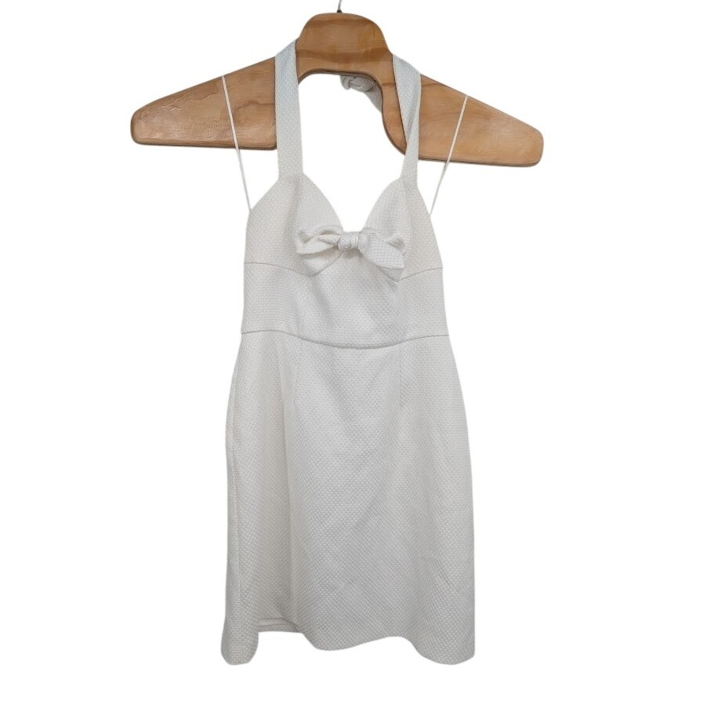 Trina Turk‎ Women's White Halter bow front textured mini Manti dress sz 8